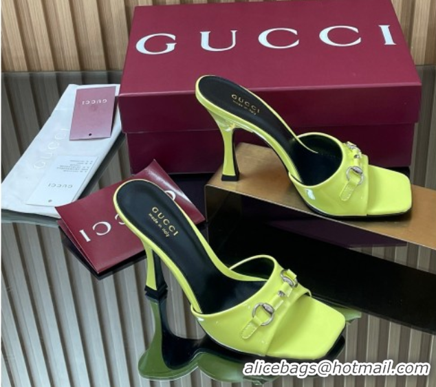 Best Product Gucci Patent Leather Heel Slides Sandal 9.5cm with Horsebit Acid Green 832468