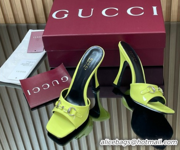 Best Product Gucci Patent Leather Heel Slides Sandal 9.5cm with Horsebit Acid Green 832468