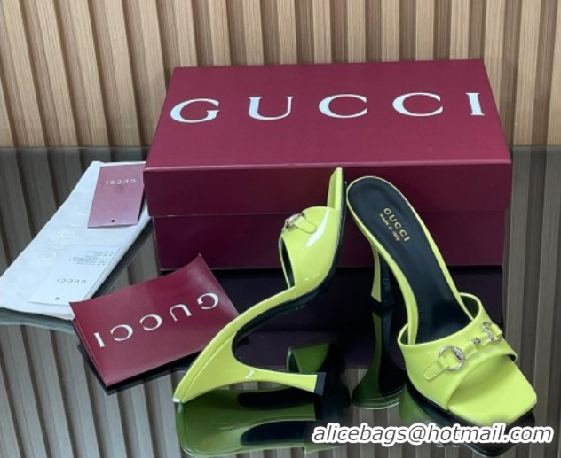 Best Product Gucci Patent Leather Heel Slides Sandal 9.5cm with Horsebit Acid Green 832468