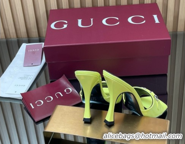 Best Product Gucci Patent Leather Heel Slides Sandal 9.5cm with Horsebit Acid Green 832468