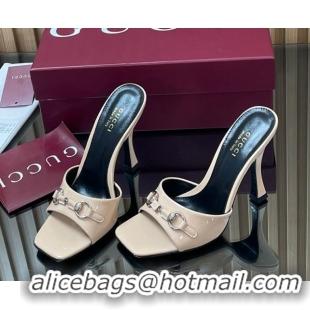 Popular Style Gucci Patent Leather Heel Slides Sandal 9.5cm with Horsebit Nude 2025 832468