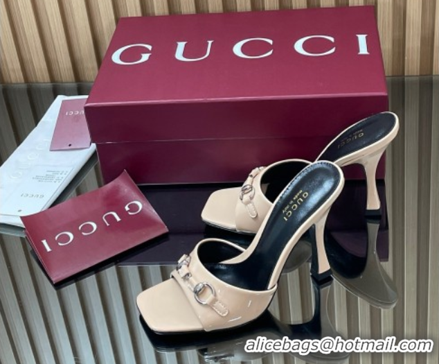Popular Style Gucci Patent Leather Heel Slides Sandal 9.5cm with Horsebit Nude 2025 832468