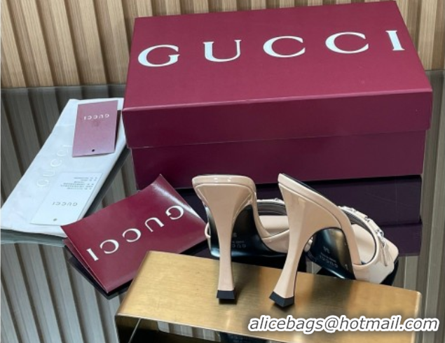 Popular Style Gucci Patent Leather Heel Slides Sandal 9.5cm with Horsebit Nude 2025 832468