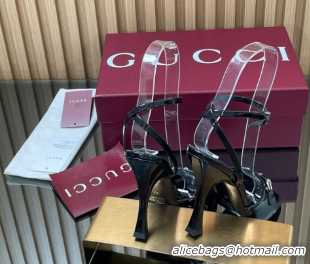 Best Grade Gucci Patent Leather Heel Sandals 9.5cm with Horsebit Black 2025 832468
