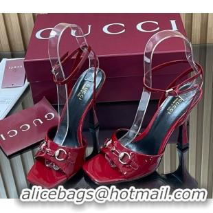 Unique Style Gucci Patent Leather Heel Sandals 9.5cm with Horsebit Ancora Red 2025 832468