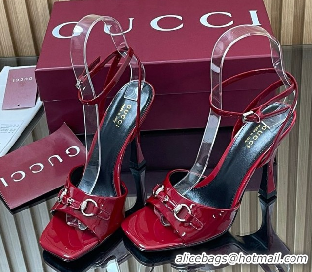 Unique Style Gucci Patent Leather Heel Sandals 9.5cm with Horsebit Ancora Red 2025 832468