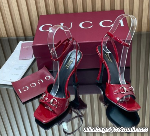 Unique Style Gucci Patent Leather Heel Sandals 9.5cm with Horsebit Ancora Red 2025 832468