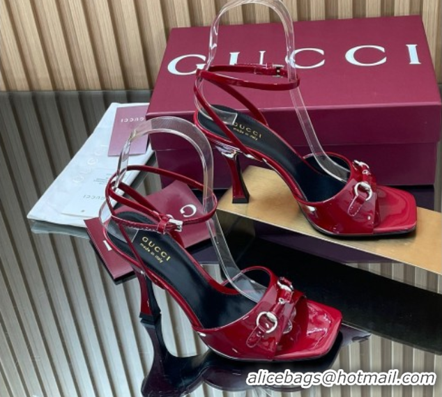 Unique Style Gucci Patent Leather Heel Sandals 9.5cm with Horsebit Ancora Red 2025 832468