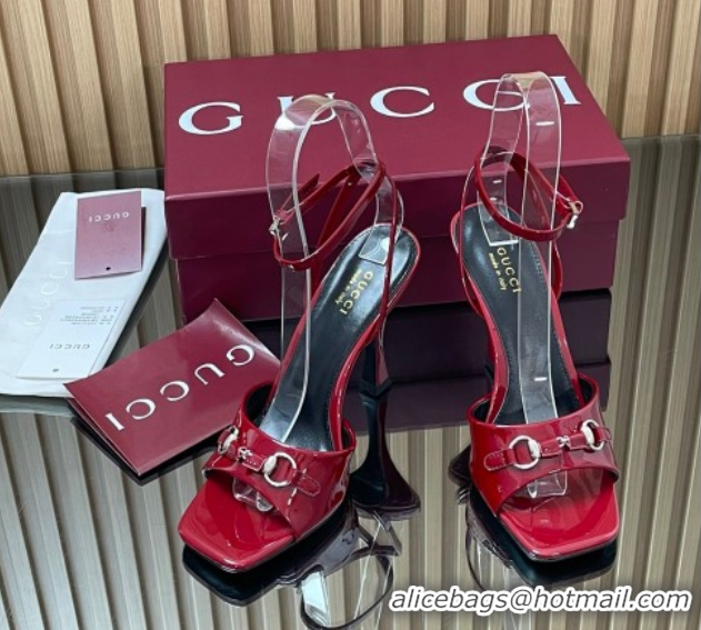 Unique Style Gucci Patent Leather Heel Sandals 9.5cm with Horsebit Ancora Red 2025 832468