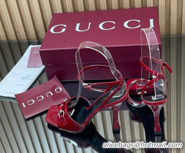 Unique Style Gucci Patent Leather Heel Sandals 9.5cm with Horsebit Ancora Red 2025 832468