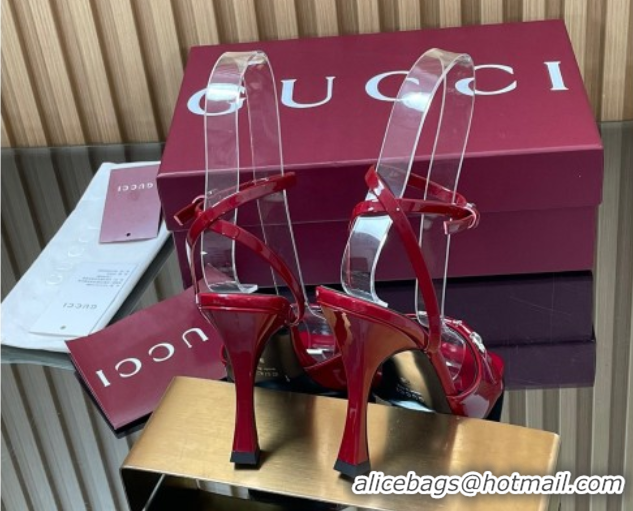 Unique Style Gucci Patent Leather Heel Sandals 9.5cm with Horsebit Ancora Red 2025 832468