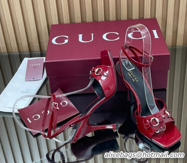 Unique Style Gucci Patent Leather Heel Sandals 9.5cm with Horsebit Ancora Red 2025 832468