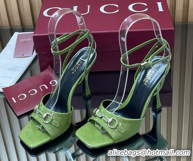 Shop Cheap Gucci Patent Leather Heel Sandals 9.5cm with Horsebit Green2 2025 832468