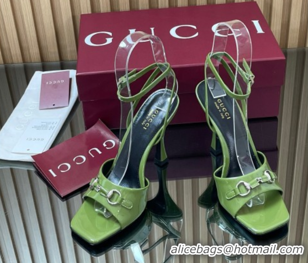 Shop Cheap Gucci Patent Leather Heel Sandals 9.5cm with Horsebit Green2 2025 832468