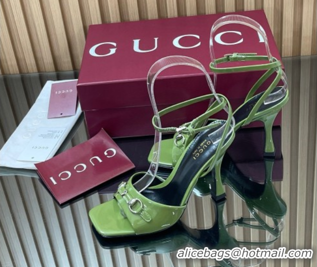 Shop Cheap Gucci Patent Leather Heel Sandals 9.5cm with Horsebit Green2 2025 832468