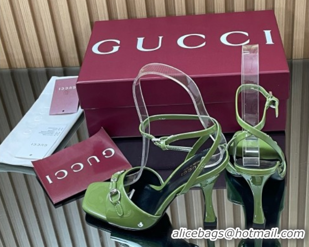 Shop Cheap Gucci Patent Leather Heel Sandals 9.5cm with Horsebit Green2 2025 832468