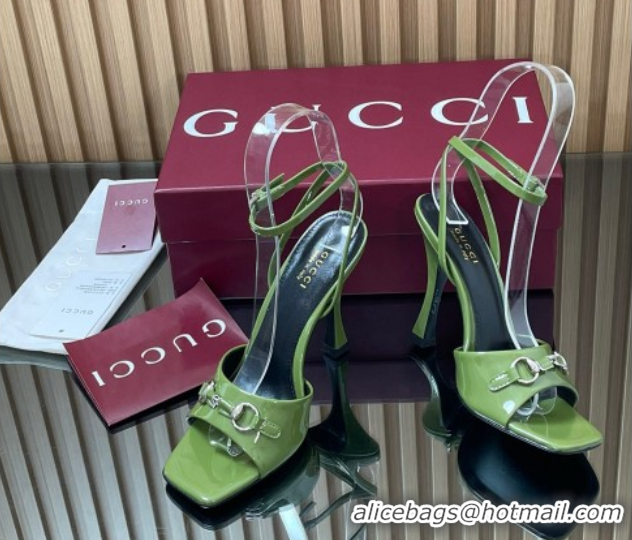 Shop Cheap Gucci Patent Leather Heel Sandals 9.5cm with Horsebit Green2 2025 832468