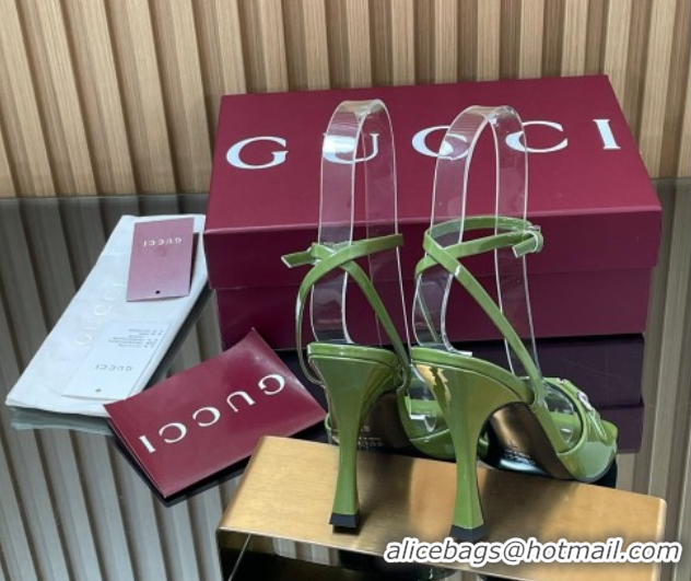 Shop Cheap Gucci Patent Leather Heel Sandals 9.5cm with Horsebit Green2 2025 832468