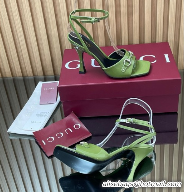 Shop Cheap Gucci Patent Leather Heel Sandals 9.5cm with Horsebit Green2 2025 832468