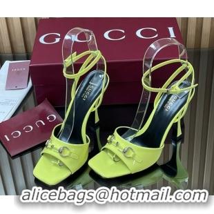 Good Product Gucci Patent Leather Heel Sandals 9.5cm with Horsebit Acid Green 2025 832468
