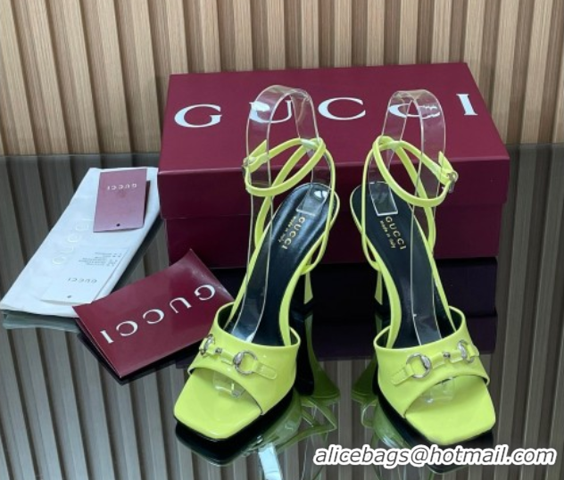 Good Product Gucci Patent Leather Heel Sandals 9.5cm with Horsebit Acid Green 2025 832468