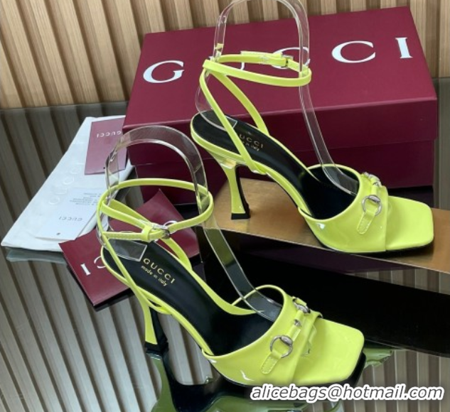 Good Product Gucci Patent Leather Heel Sandals 9.5cm with Horsebit Acid Green 2025 832468