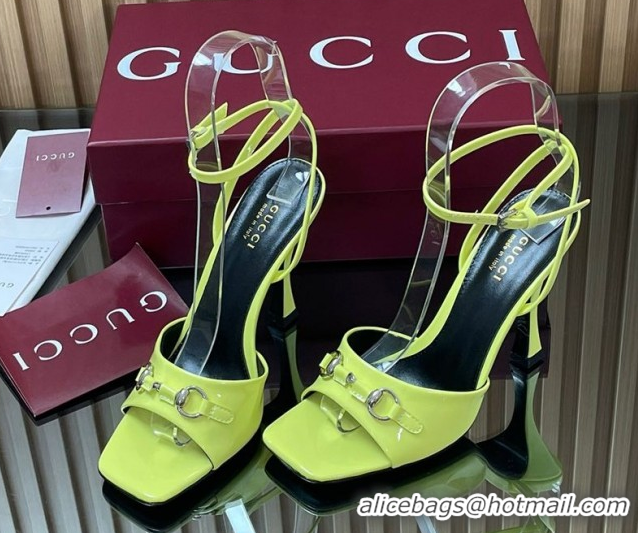 Good Product Gucci Patent Leather Heel Sandals 9.5cm with Horsebit Acid Green 2025 832468