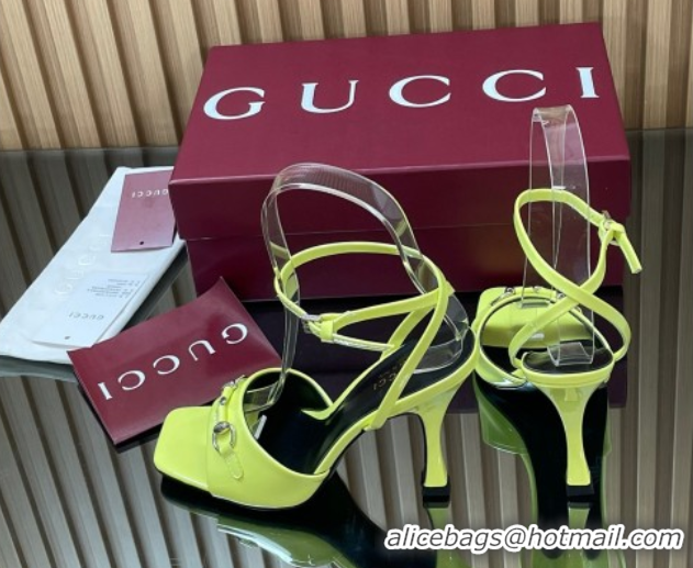 Good Product Gucci Patent Leather Heel Sandals 9.5cm with Horsebit Acid Green 2025 832468