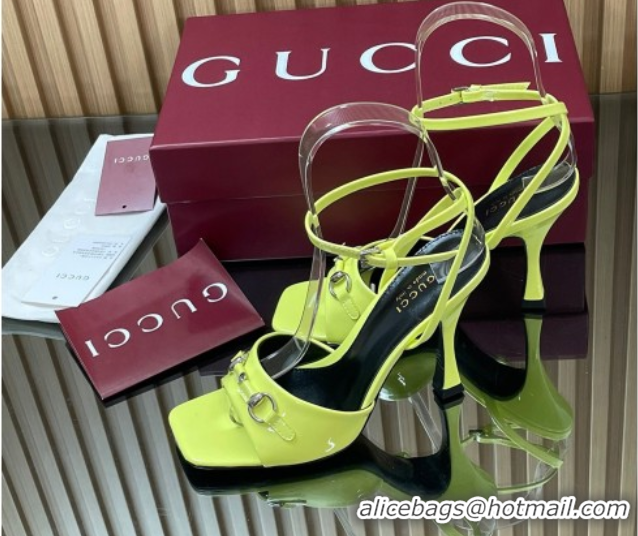 Good Product Gucci Patent Leather Heel Sandals 9.5cm with Horsebit Acid Green 2025 832468