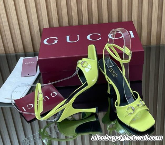 Good Product Gucci Patent Leather Heel Sandals 9.5cm with Horsebit Acid Green 2025 832468
