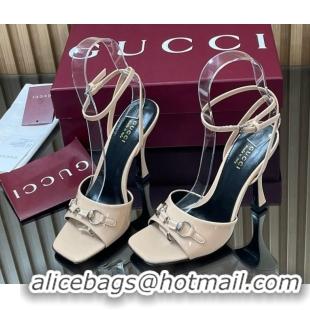 Best Price Gucci Patent Leather Heel Sandals 9.5cm with Horsebit Nude 2025 832468