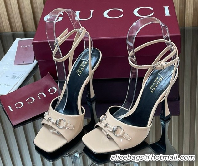 Best Price Gucci Patent Leather Heel Sandals 9.5cm with Horsebit Nude 2025 832468