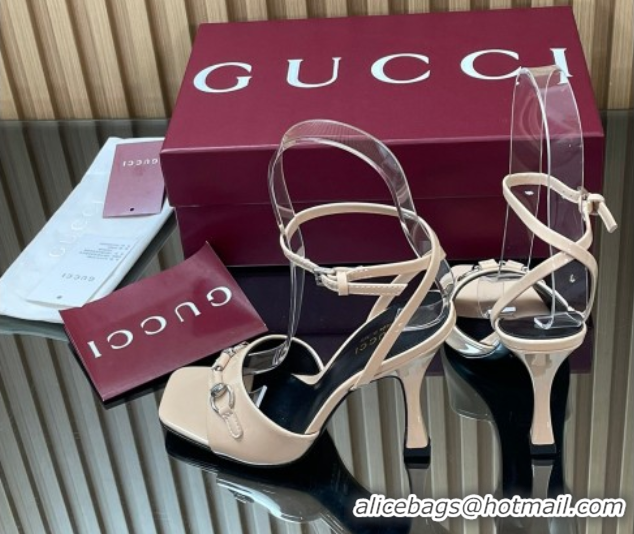 Best Price Gucci Patent Leather Heel Sandals 9.5cm with Horsebit Nude 2025 832468