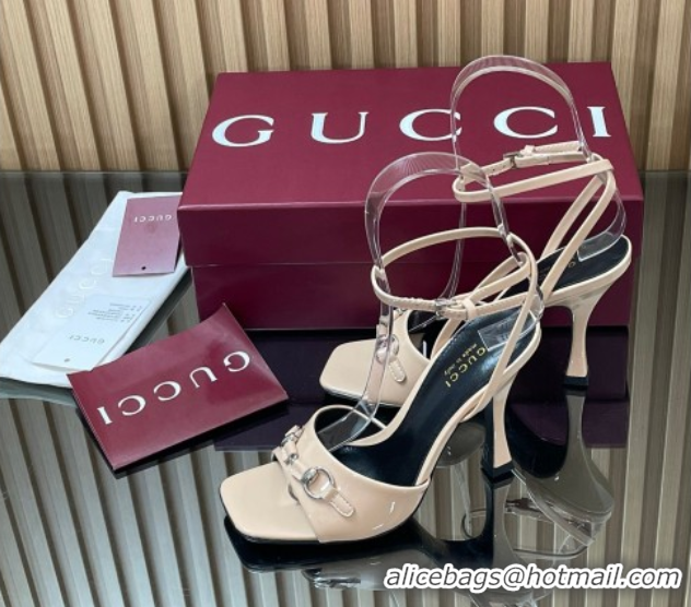 Best Price Gucci Patent Leather Heel Sandals 9.5cm with Horsebit Nude 2025 832468