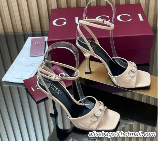 Best Price Gucci Patent Leather Heel Sandals 9.5cm with Horsebit Nude 2025 832468