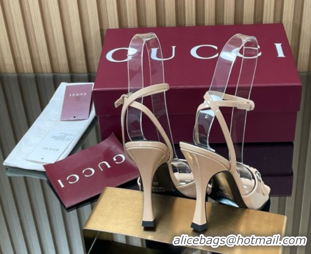 Best Price Gucci Patent Leather Heel Sandals 9.5cm with Horsebit Nude 2025 832468
