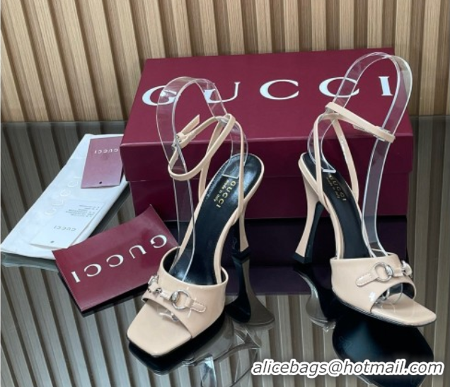 Best Price Gucci Patent Leather Heel Sandals 9.5cm with Horsebit Nude 2025 832468