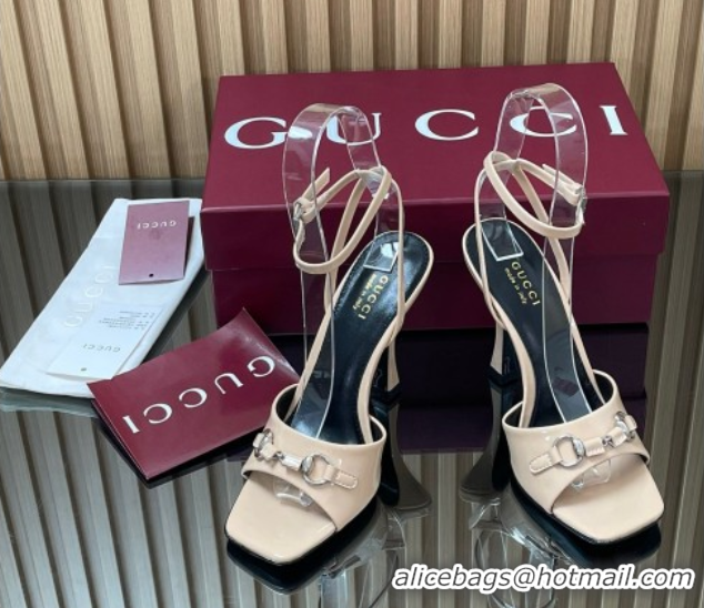 Shop Duplicate Gucci Patent Leather Heel Sandals 9.5cm with Horsebit Nude 2025 832468