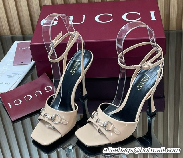 Shop Duplicate Gucci Patent Leather Heel Sandals 9.5cm with Horsebit Nude 2025 832468