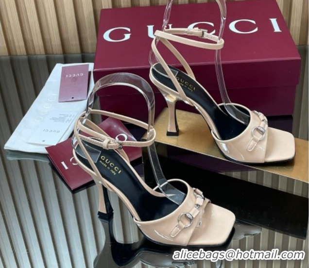 Shop Duplicate Gucci Patent Leather Heel Sandals 9.5cm with Horsebit Nude 2025 832468