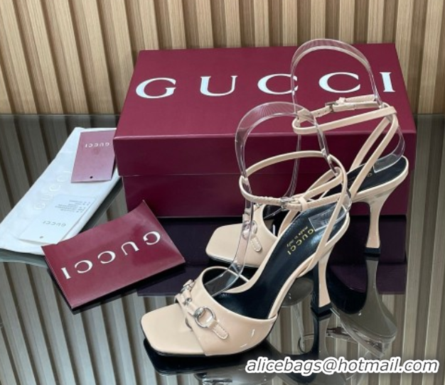 Shop Duplicate Gucci Patent Leather Heel Sandals 9.5cm with Horsebit Nude 2025 832468