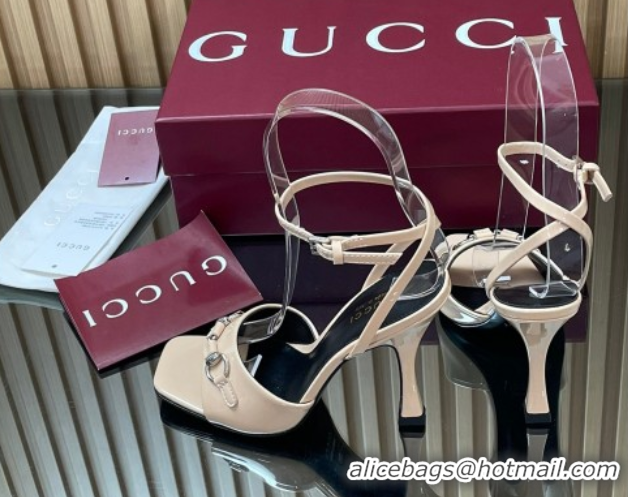 Shop Duplicate Gucci Patent Leather Heel Sandals 9.5cm with Horsebit Nude 2025 832468