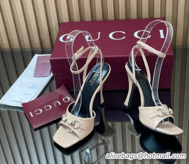 Shop Duplicate Gucci Patent Leather Heel Sandals 9.5cm with Horsebit Nude 2025 832468