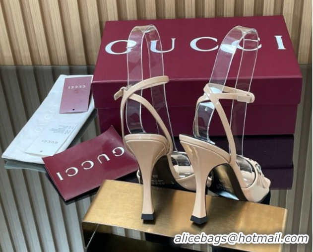 Shop Duplicate Gucci Patent Leather Heel Sandals 9.5cm with Horsebit Nude 2025 832468