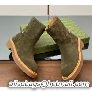 Good Looking Gucci Suede Flat Ankle Boots with Slim Horsebit Green 2025 805312
