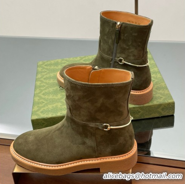 Good Looking Gucci Suede Flat Ankle Boots with Slim Horsebit Green 2025 805312