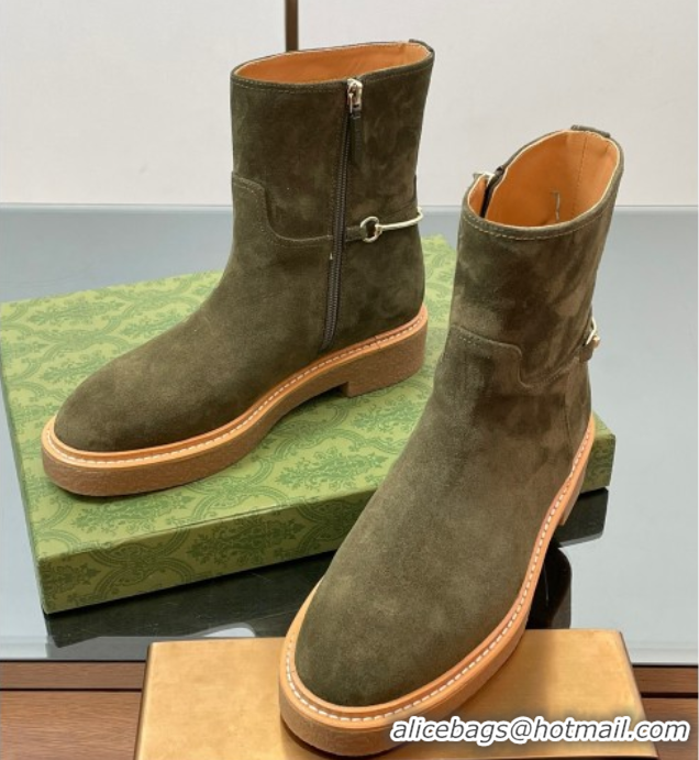 Good Looking Gucci Suede Flat Ankle Boots with Slim Horsebit Green 2025 805312