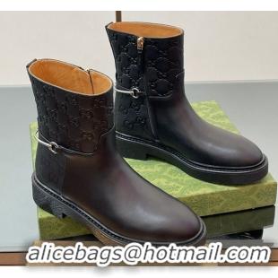 Trendy Design Gucci GG and Leather Flat Ankle Boots with Slim Horsebit Black 2025 805312