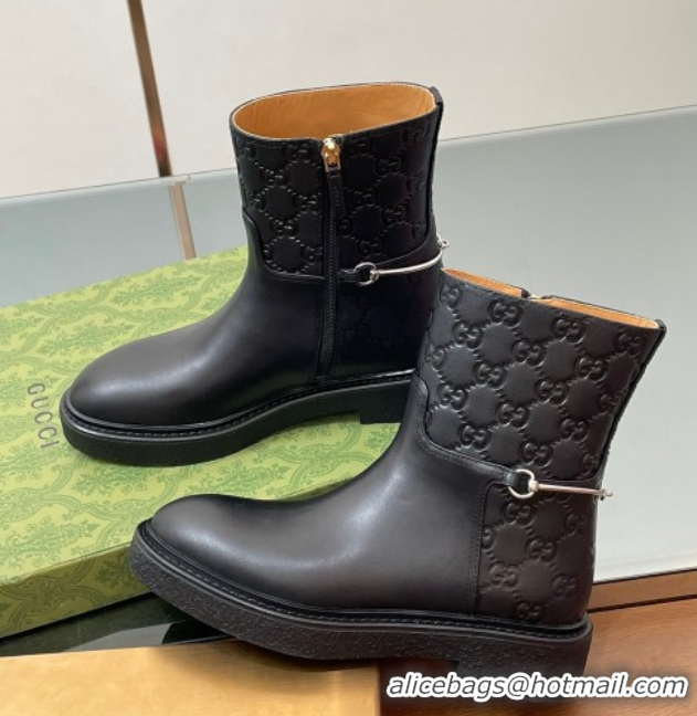 Trendy Design Gucci GG and Leather Flat Ankle Boots with Slim Horsebit Black 2025 805312