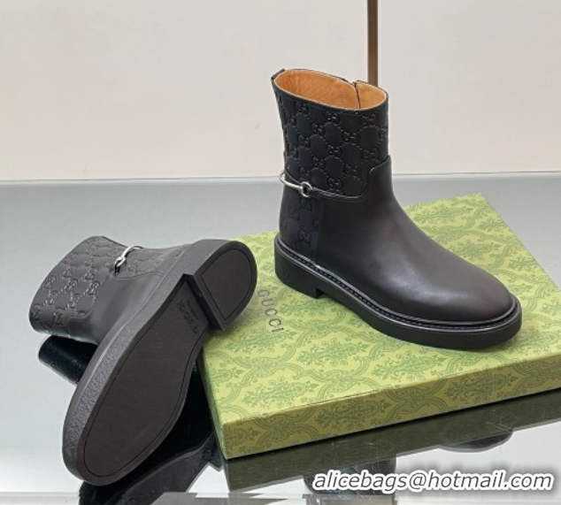 Trendy Design Gucci GG and Leather Flat Ankle Boots with Slim Horsebit Black 2025 805312